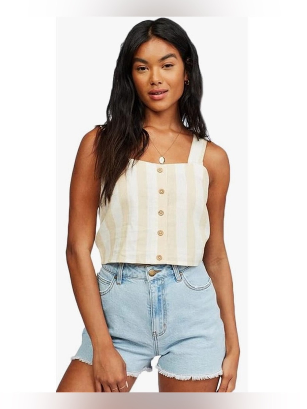 Billabong East Side Cashew Striped Cropped Top Size Medium